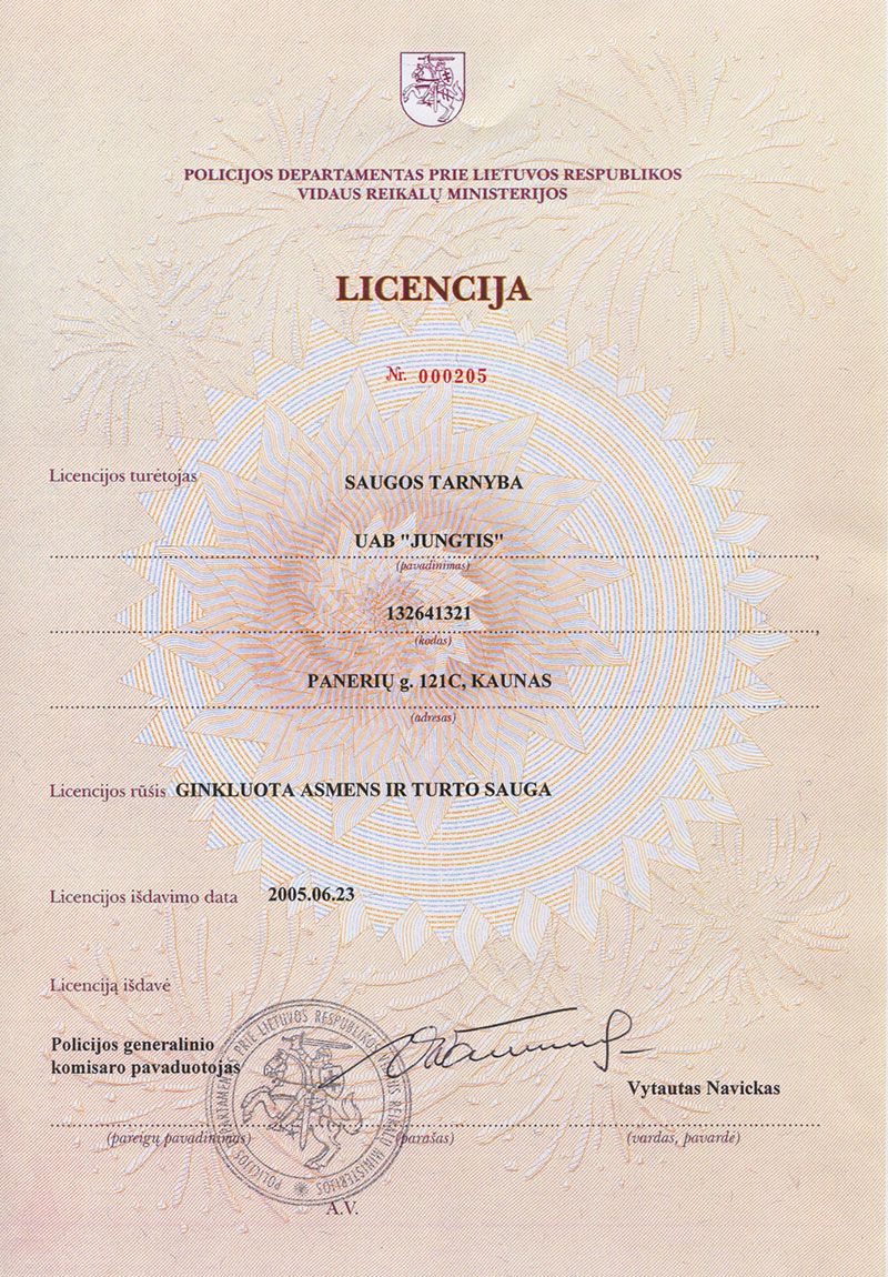 Licencija ginkluotai asmens ir turto apsaugai